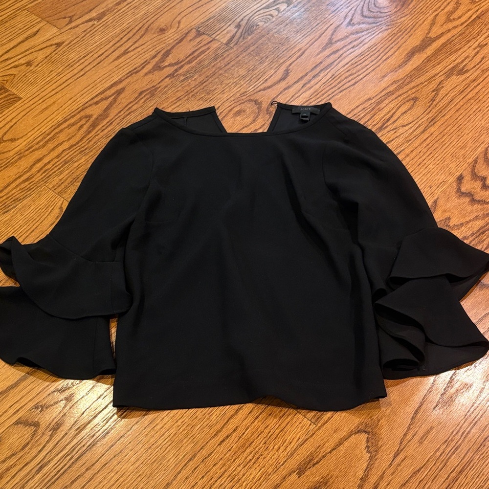 J. Crew Woman’s Black Ruffle Sleeve Blouse Size 00